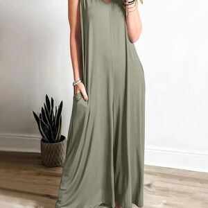 HYFVE Olive Green Wide Leg Jumpsuit Size Large | Soft Stretch Lounge Romper